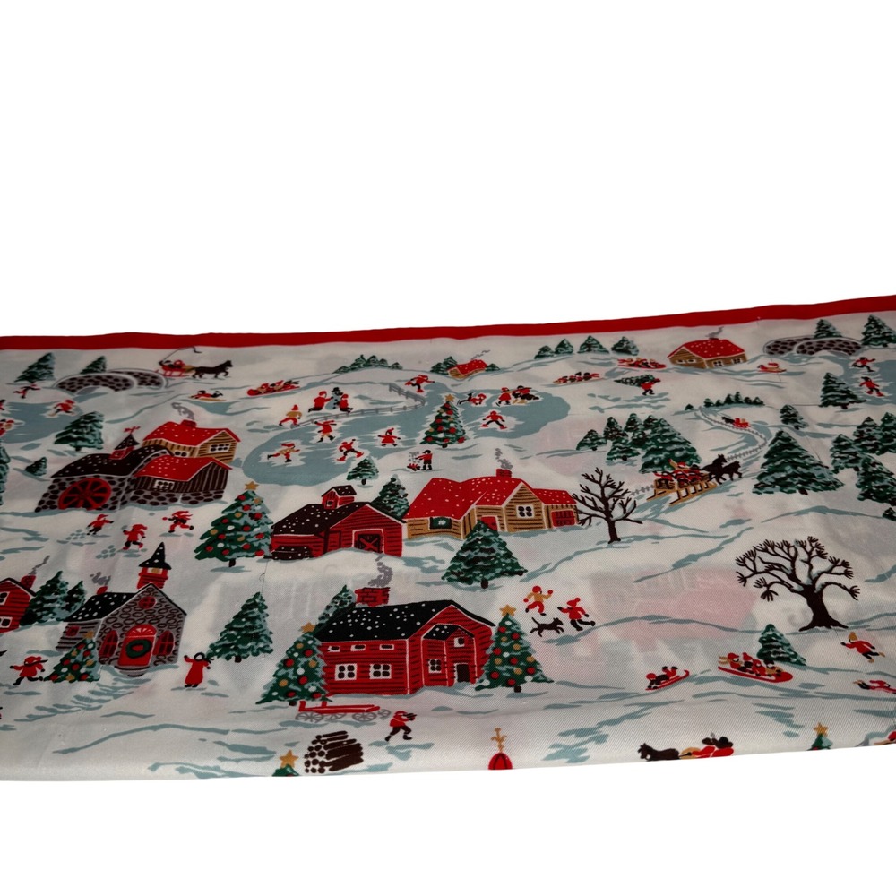 Vintage Christmas 1977 1st Edition Winter Village Scene Red Border Square Scarf